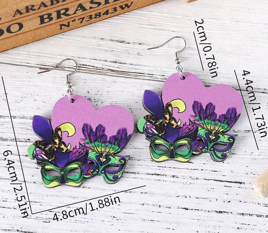 Mardi Gras Fleur De Leis Masks Earrings
