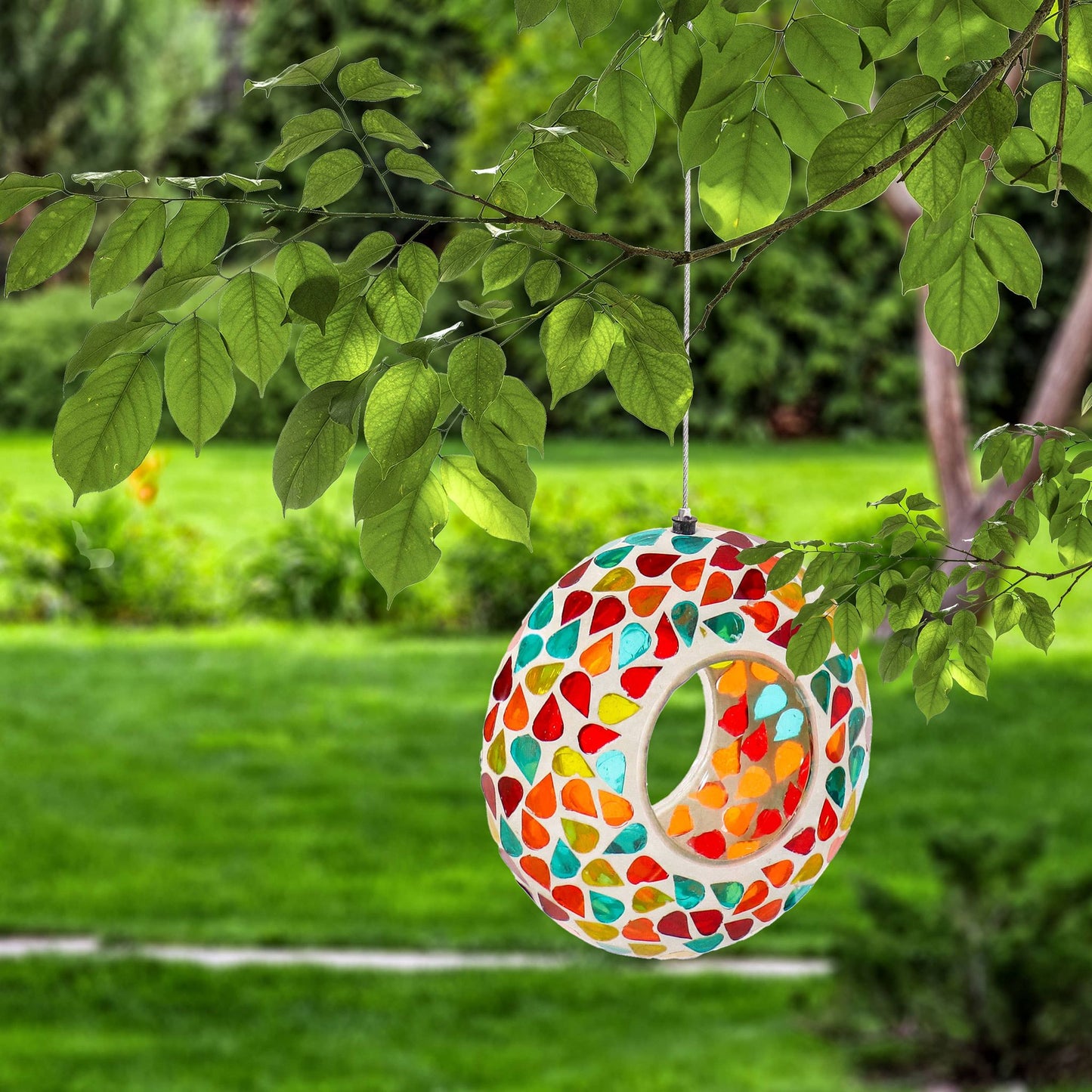 Glass Confetti Mosaic Fly-Through Hanging Bird Feeder - 6 in