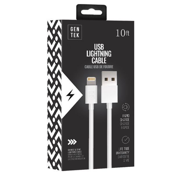 Gentek Apple Lightning To USB Cable, Non-Mfi, 10ft