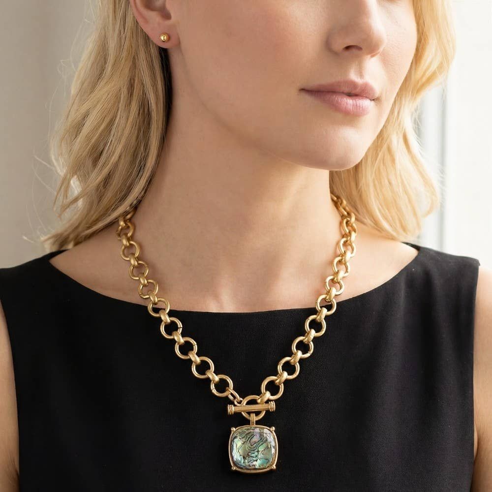 Faceted Square Stone Pendant Necklace Set