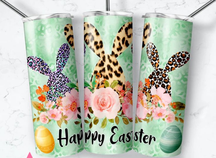 Happy Easter Animal Print Bunnies Skinny Tumbler 20oz