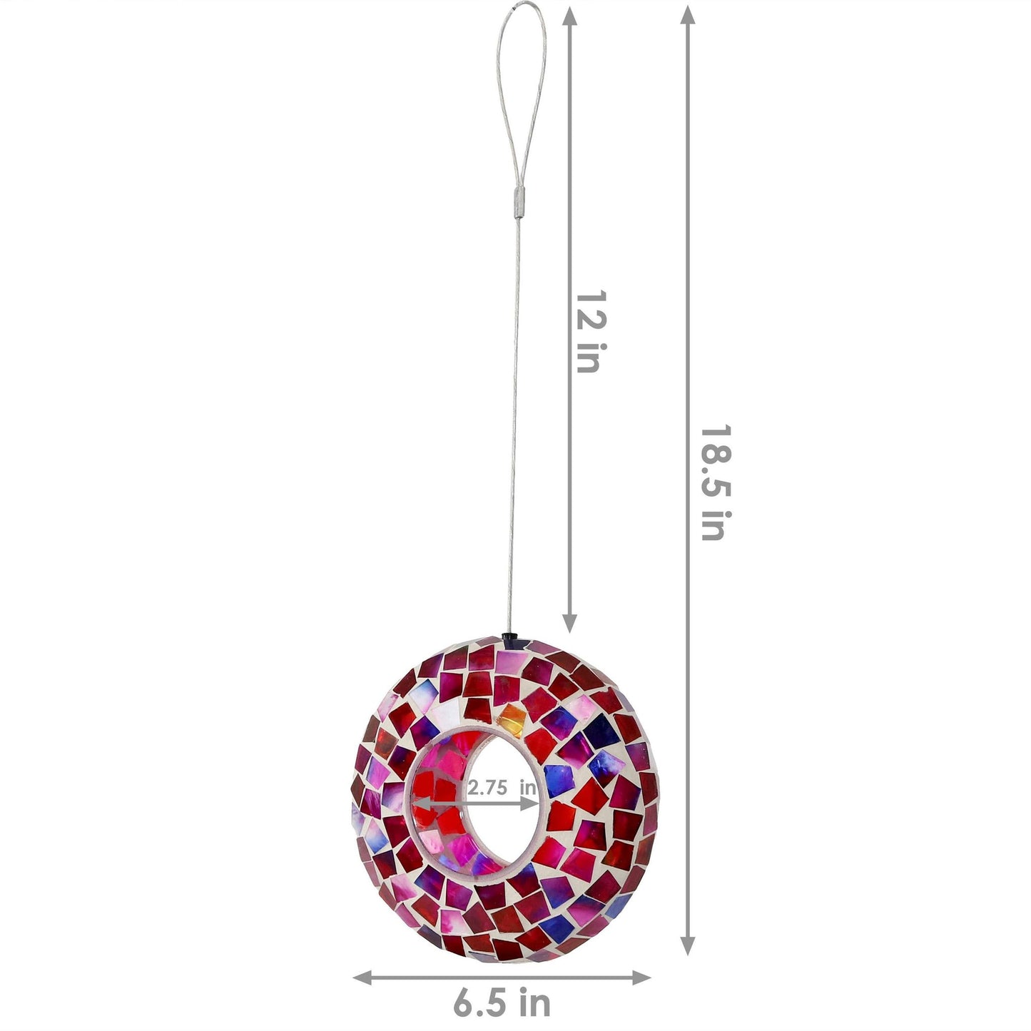 Glass Crimson Mosaic Fly-Through Hanging Bird Feeder - 6 in