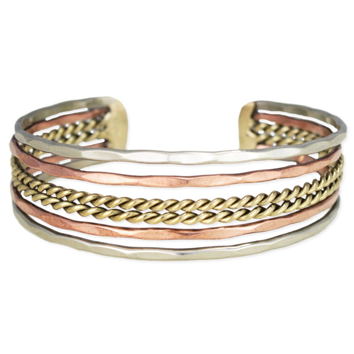 Multi Hammered & Twisted Lines Cuff Bracelet