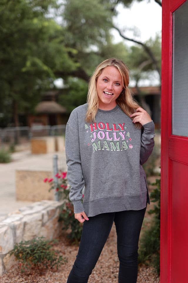 Holly Jolly Mama - Burnout Sweatshirt - Charcoal