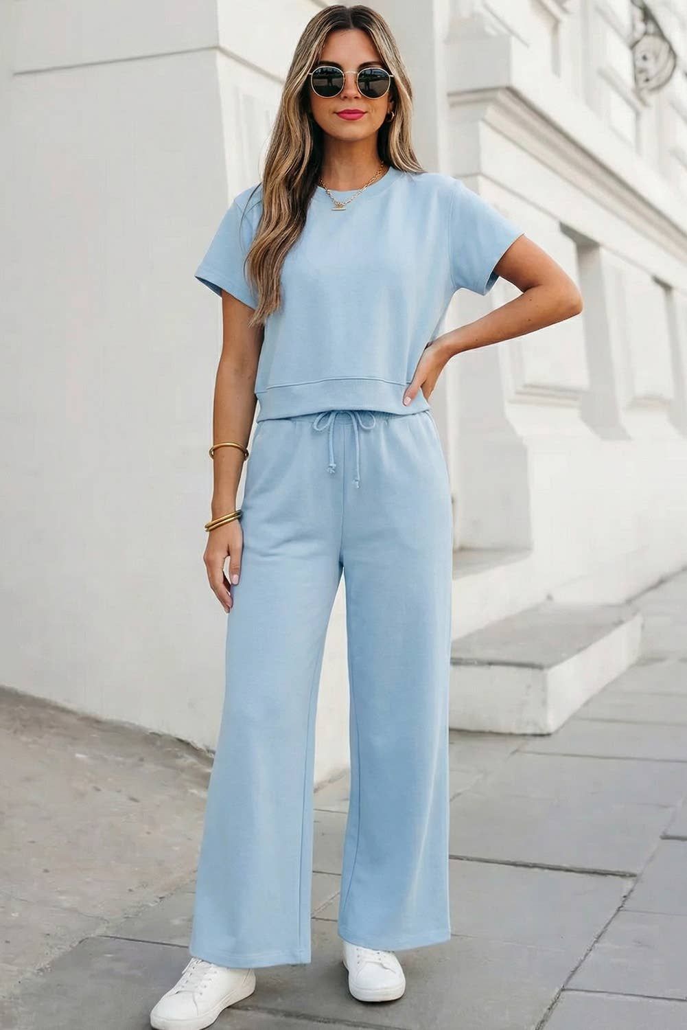 Soft Color Tee & Wide Leg Pants 2pcs Set | S-XL Plus 1X-4X