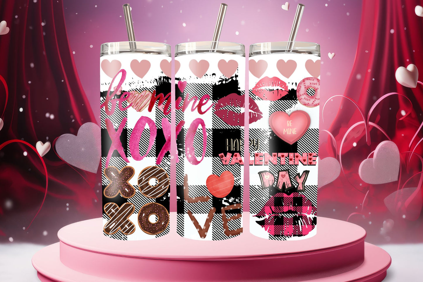Bold Valentine Donut & Lips Tumbler – 20oz Skinny  Tumbler