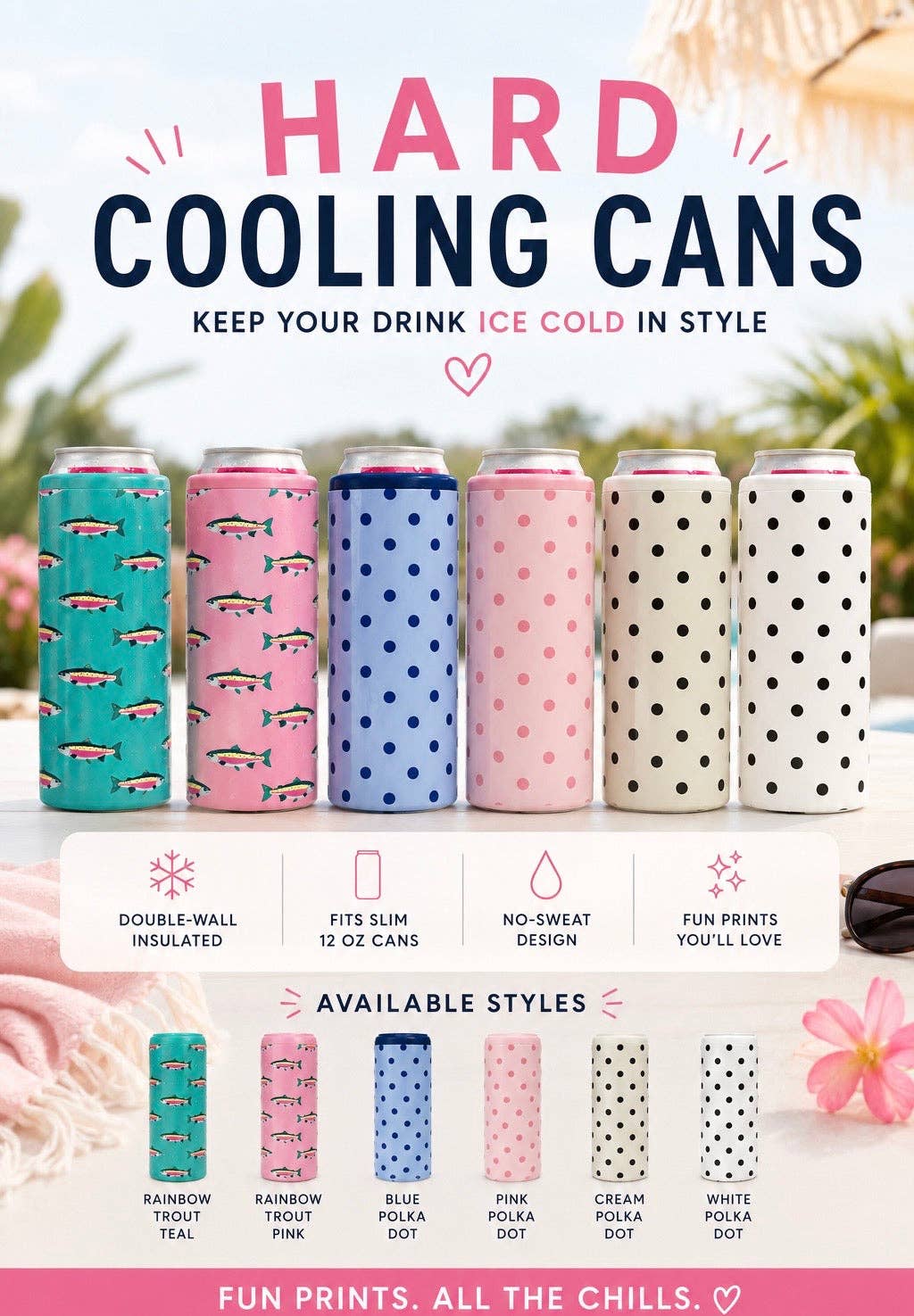 Hard Cooling Can in Pink Polka Dot
