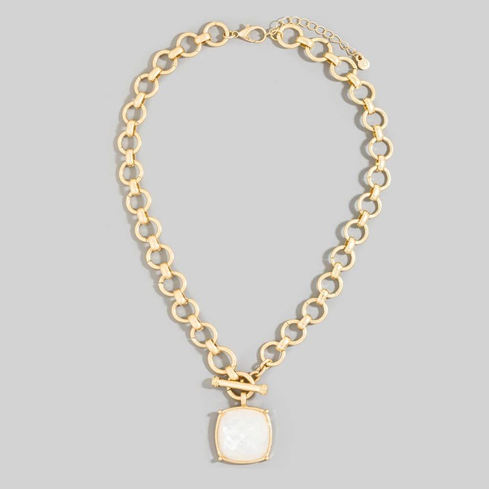 Faceted Square Stone Pendant Necklace Set