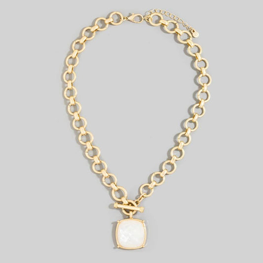 Faceted Square Stone Pendant Necklace Set