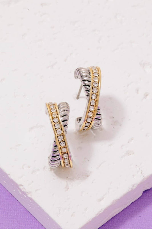 Two Tone Cz Pave Layered Hoop Earrings