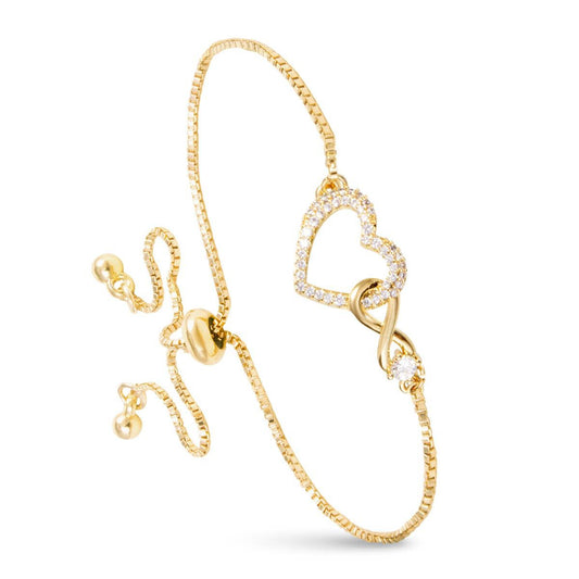 Infinity Hear CZ Pull-Cord Bracelet -  Gold