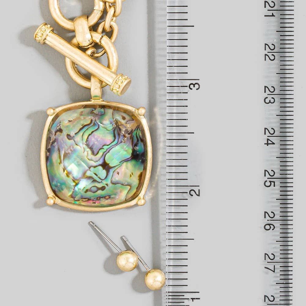 Faceted Square Stone Pendant Necklace Set