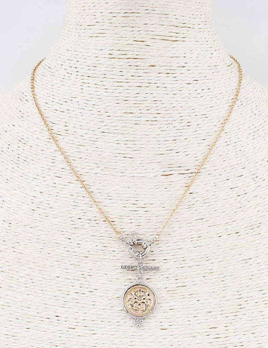 Gold Chain with Toggle and Silver and Gold Coin Charm Necklace 17"