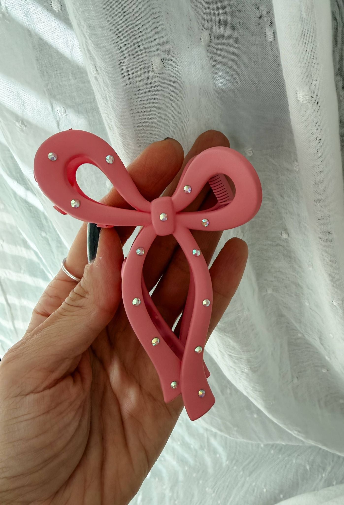 Coquette Bow Rhinestone Banana Hair Clip Claw