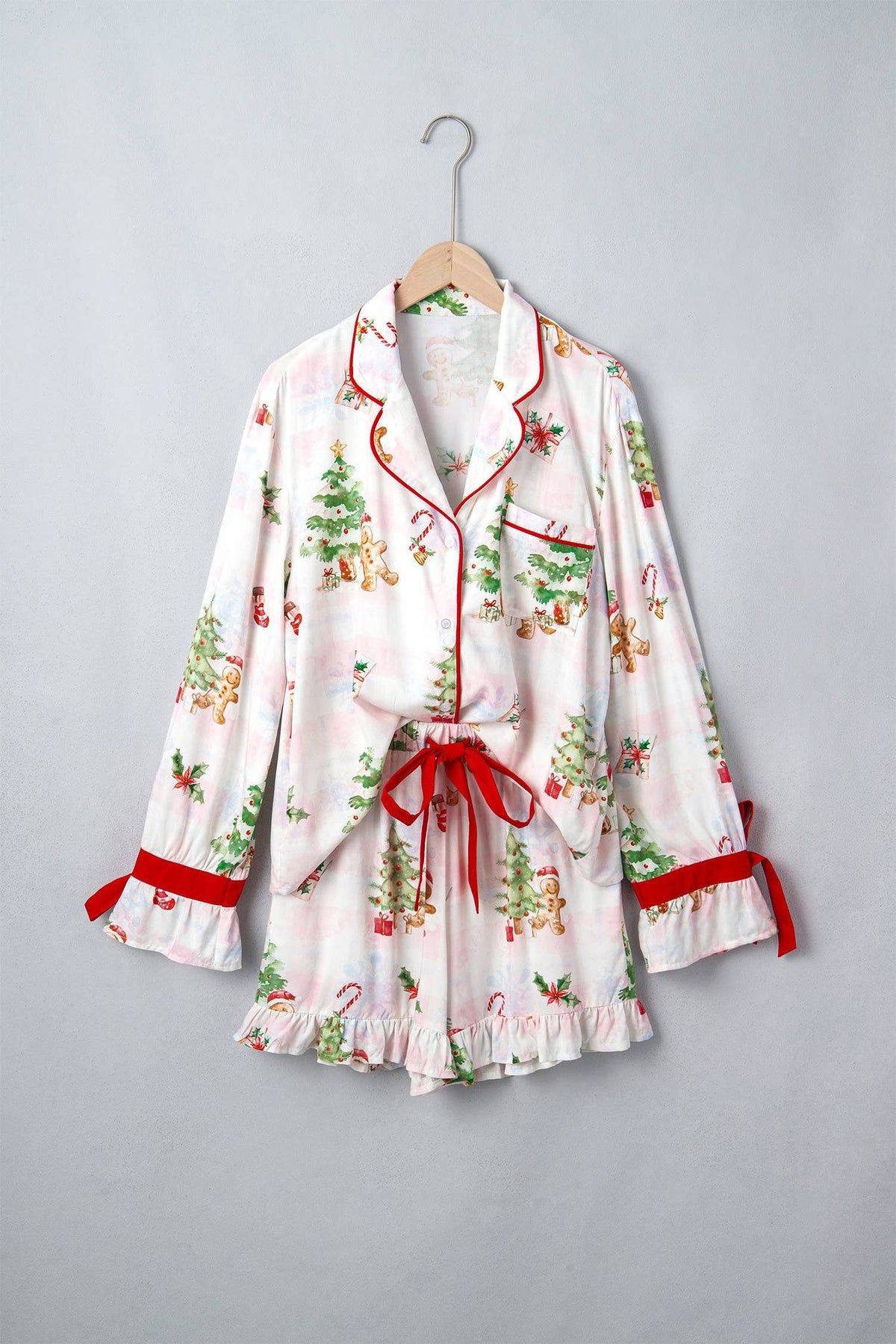 66Abstract Christmas Print Two Piece Shift Lounge Set (S-XL)