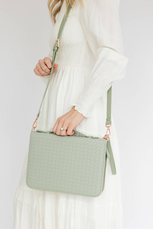 Bible Cover, Weave Bible Case, Crossbody SAGE