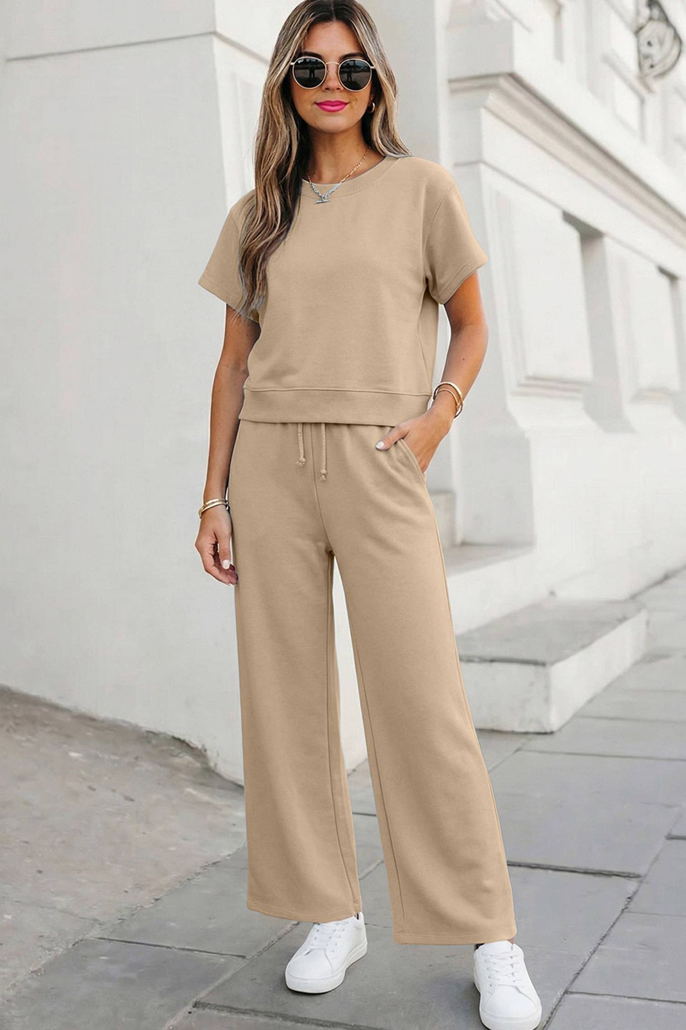 Soft Color Tee & Wide Leg Pants 2pcs Set | S-XL Plus 1X-4X