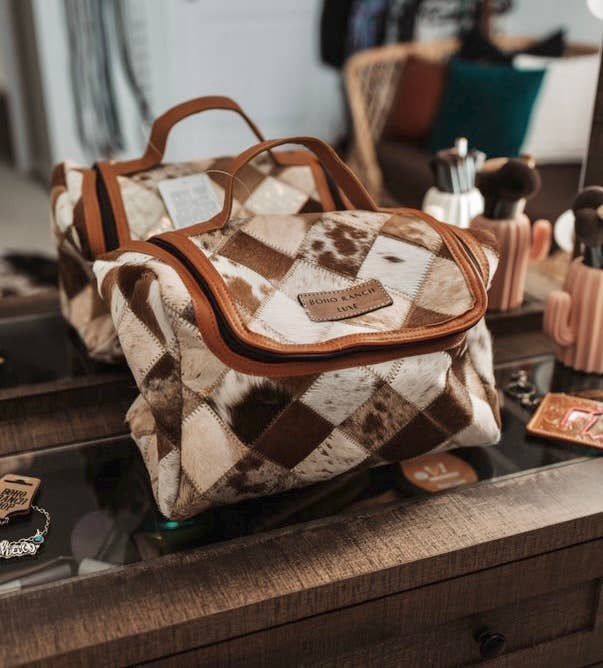 BOHO LUXE TOILETRY bag Genuine Hair On travel storage 