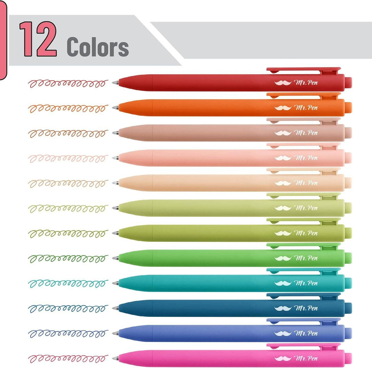 Cute 12-Pack Retractable Gel Pens with Colored Ink
