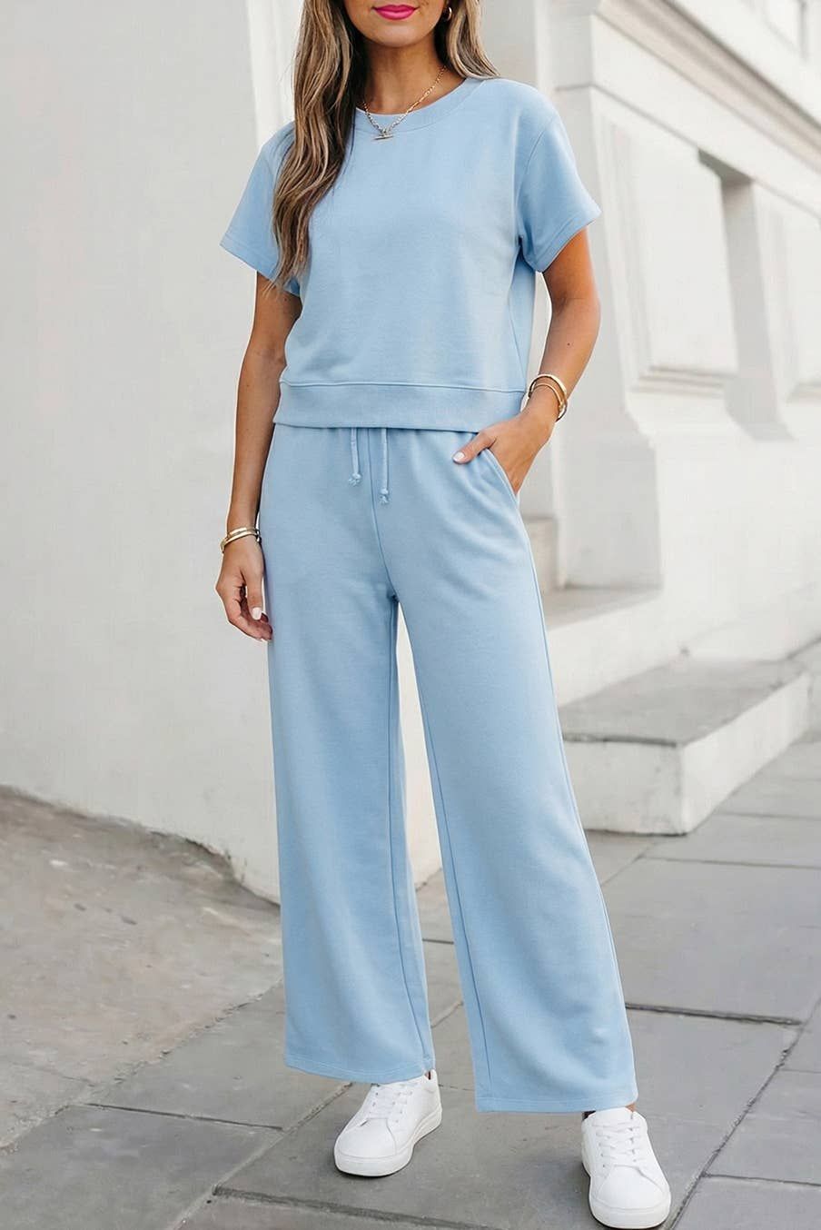 Soft Color Tee & Wide Leg Pants 2pcs Set | S-XL Plus 1X-4X
