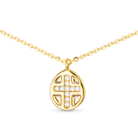 Inset CZ Cross Necklace -  Gold