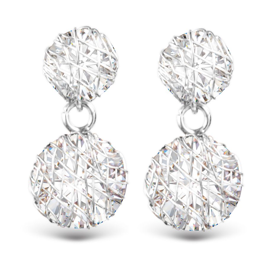 Wire Overlay CZ Drop Earrings -  Silver