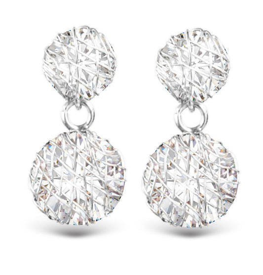 Wire Overlay CZ Drop Earrings -  Silver