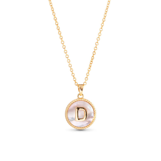Gold Mother of Pearl Initial Necklace - D