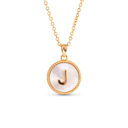 Gold Mother of Pearl Initial Necklace - J