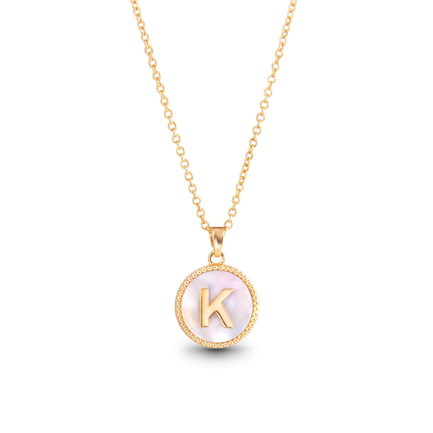 Gold Mother of Pearl Initial Necklace - K