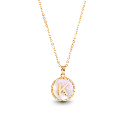 Gold Mother of Pearl Initial Necklace - K