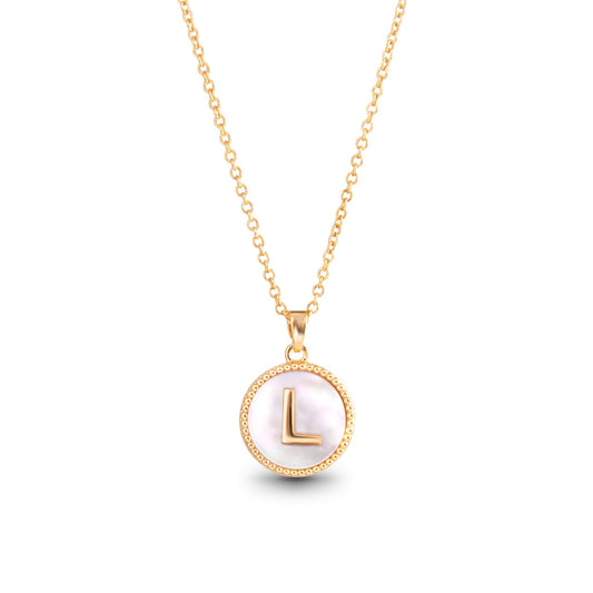 Gold Mother of Pearl Initial Necklace - L