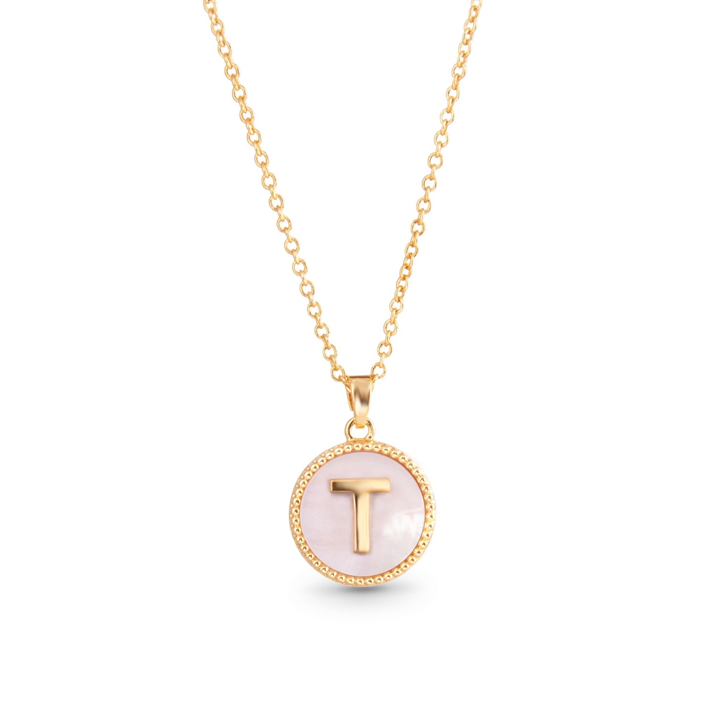 Gold Mother of Pearl Initial Necklace - T