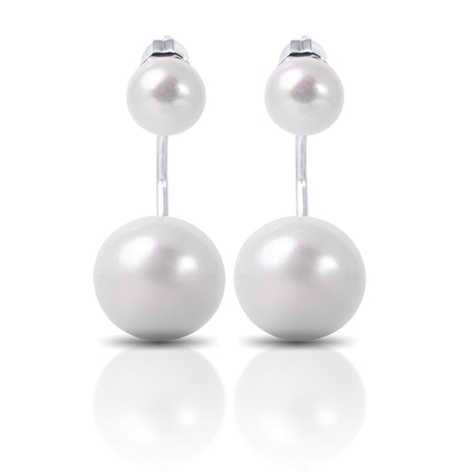 Pearl Earrings with Pearl Drop Jacket - Natural White - Silver