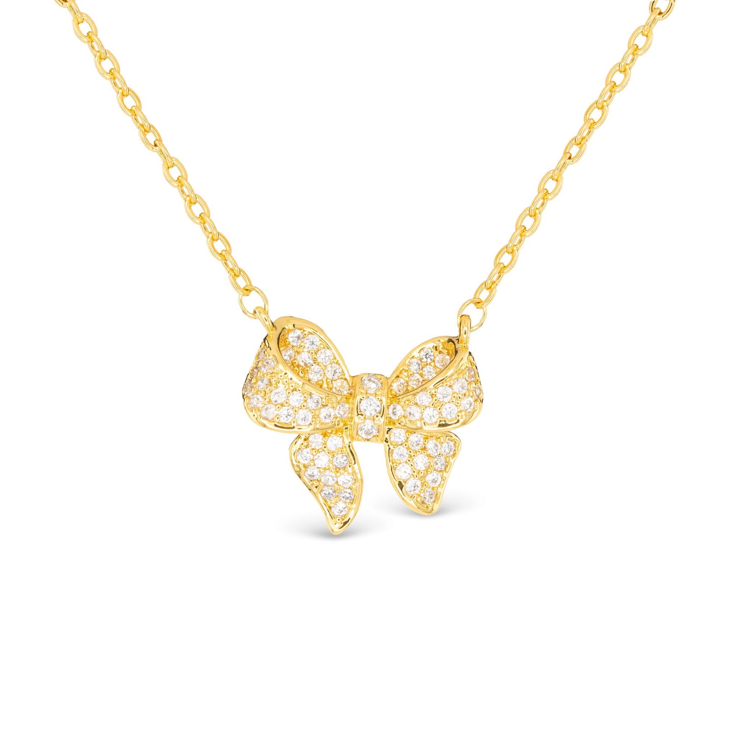 Gold CZ Bow Necklace