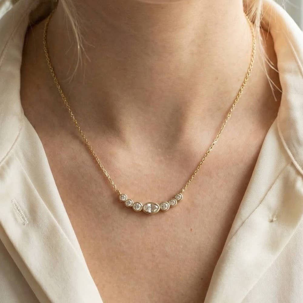 Oval Cz Studs Charm Necklace