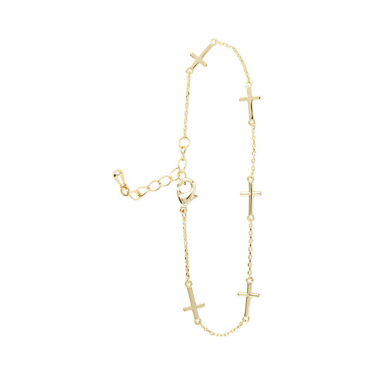 Gold Station Cross Bracelet