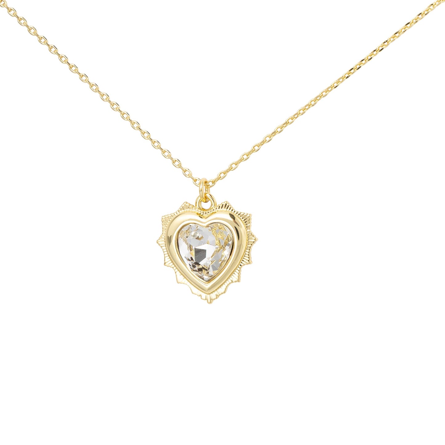 Gold Crystal Birthstone Heart April Necklace
