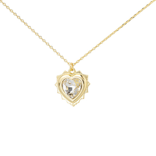 Gold Crystal Birthstone Heart April Necklace