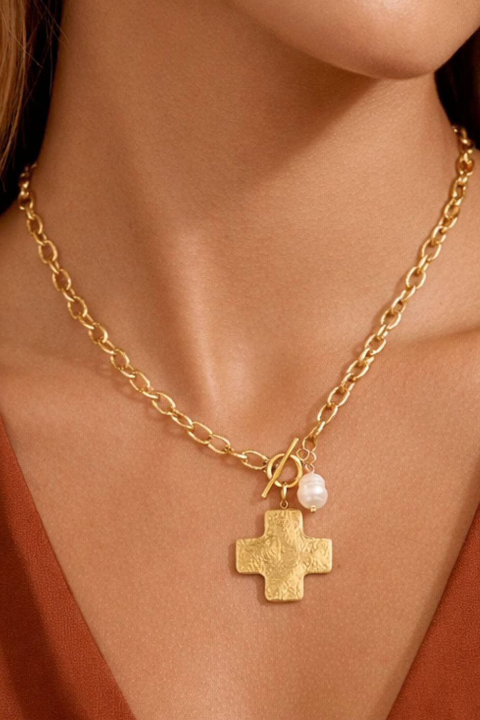 18K Gold PVD Plated Stainless Steel Cross Pendant Necklace – 8021