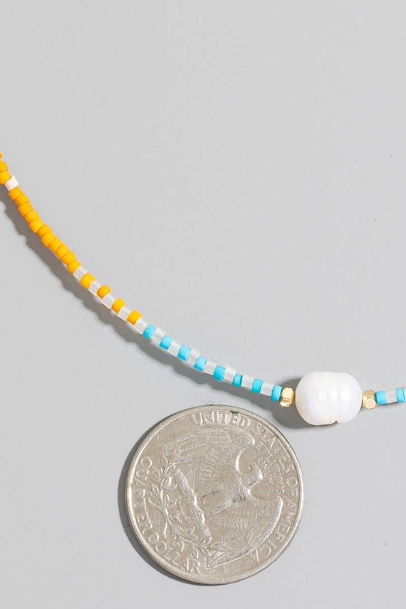 Dainty Seed Beaded Pearl Charm Necklace