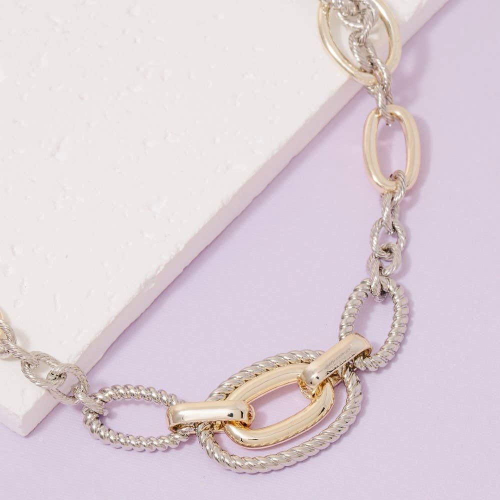 Gold Dipped Mixed Two Tone Oval Classic Chain Necklace