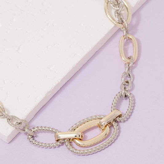 Gold Dipped Mixed Two Tone Oval Classic Chain Necklace