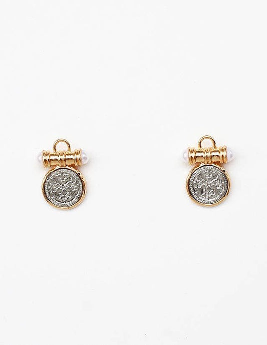 Silver .5" Coin with Gold Accents Stud Earring