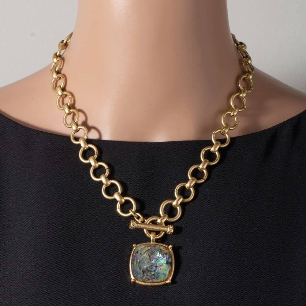 Faceted Square Stone Pendant Necklace Set