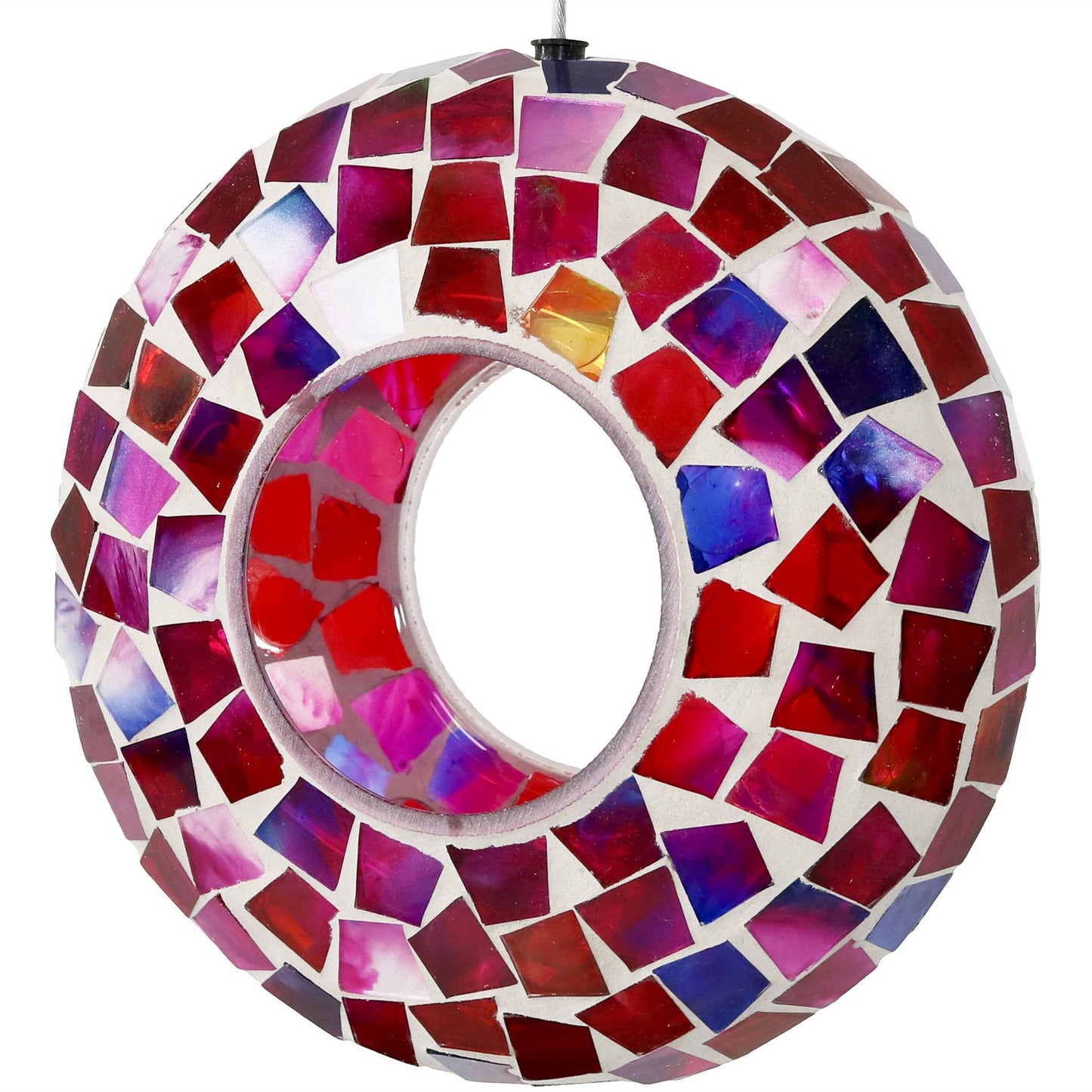 Glass Crimson Mosaic Fly-Through Hanging Bird Feeder - 6 in