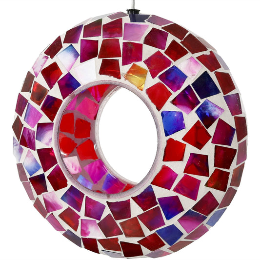 Glass Crimson Mosaic Fly-Through Hanging Bird Feeder - 6 in