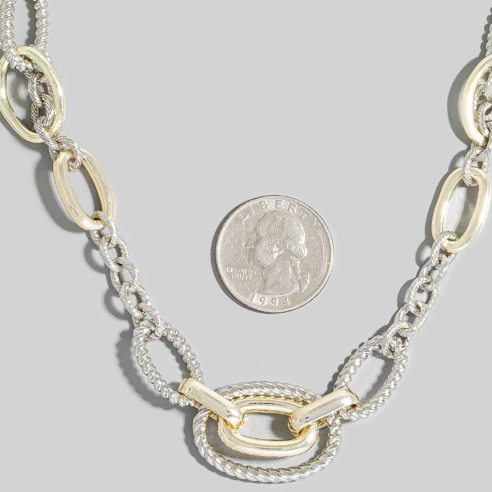 Gold Dipped Mixed Two Tone Oval Classic Chain Necklace