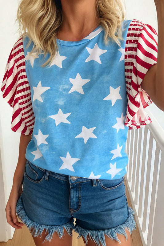 Independence Day Star & Stripe Ruffle Sleeve Top | S-XL