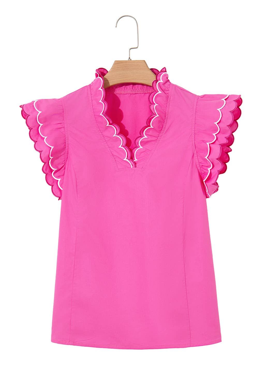 Contrast Scallop Trim Layered Short Sleeve Blouse | S-XL